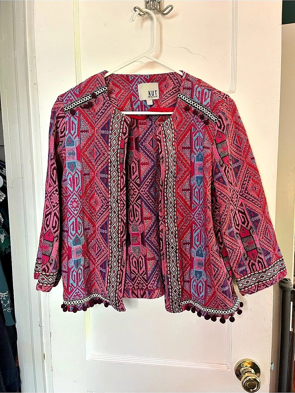 KUT from the Kloth Geometric Jacket in Red & Blue Size Medium Like New
